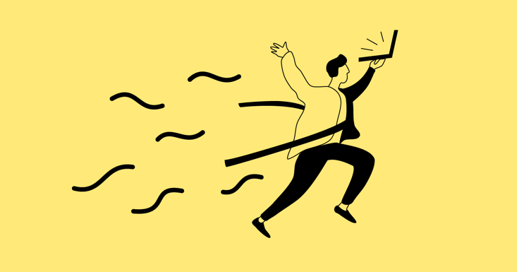 Illustration of person running with laptop