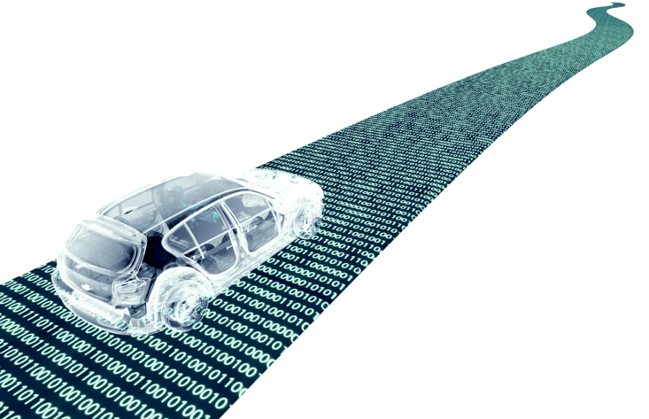 car driving on a road of code