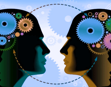 illustration of two heads facing each other