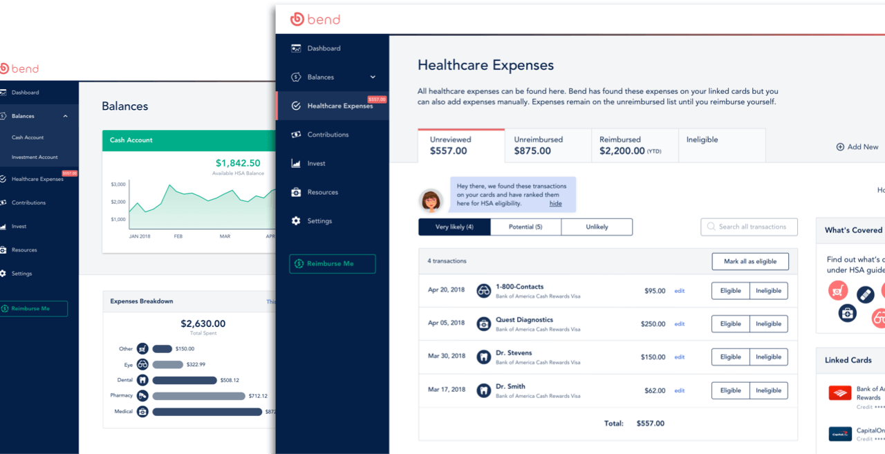 bend balances and expenses screens