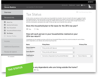 IDHW wireframe: tax status
