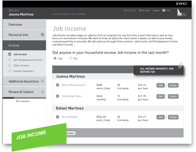 IDHW wireframe: job income