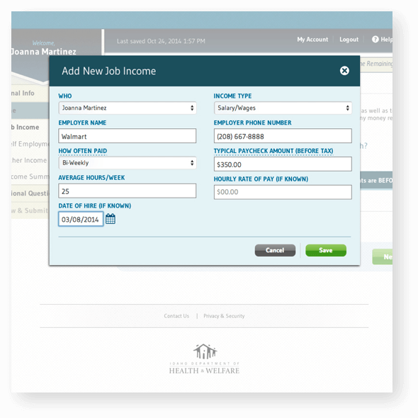 IDHW: Income modal