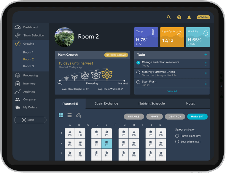 MJ Ally app: Growroom screen mockup