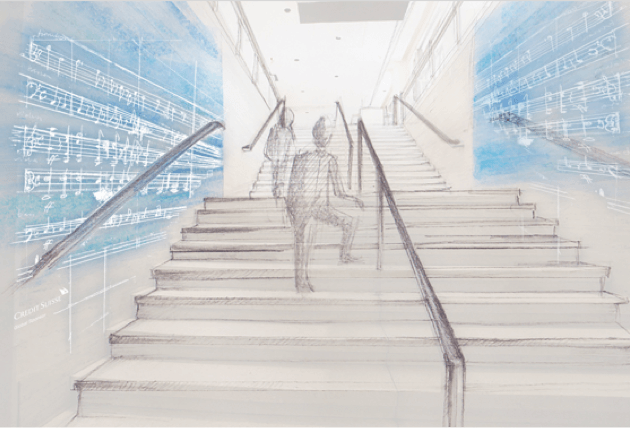 NY Phil interior interactive exhibit concept sketch